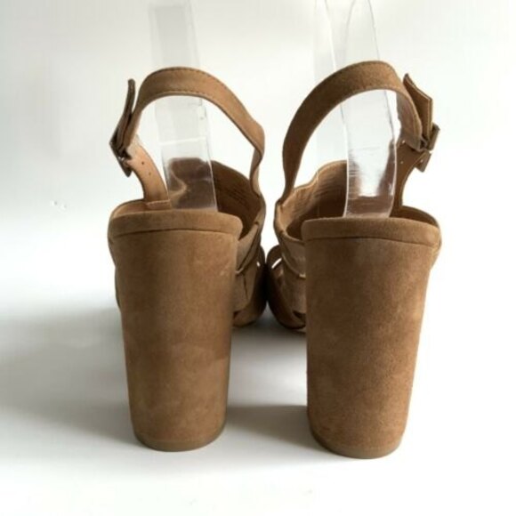 Halogen Suede Open-toe Slingback Block Heel Cut Out Sandals Brown 11 - Picture 7 of 11